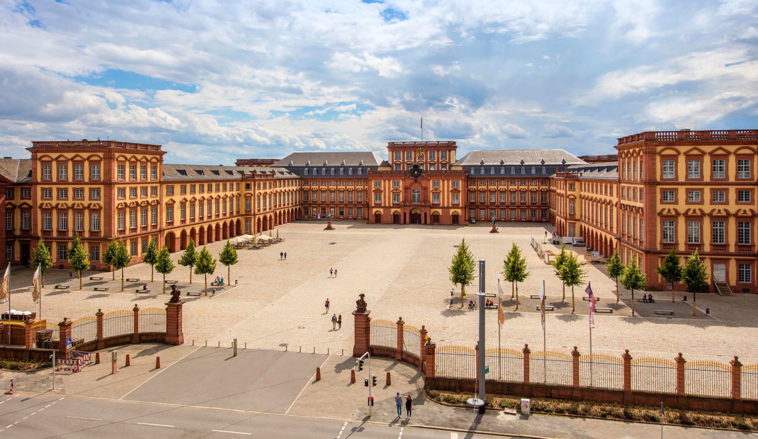 The baroque palace of Mannheim with its wide courtyard of honor and long display facade is one of the largest palaces in Europe
