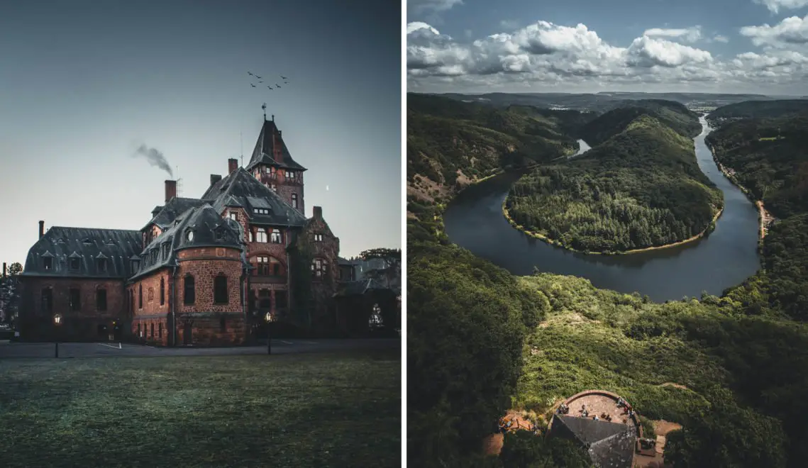 In Mettlach you can find especially many photo motifs. The Saarschleife (right) is the most famous among them. The Saareck Castle (left) is also worth a photo visit